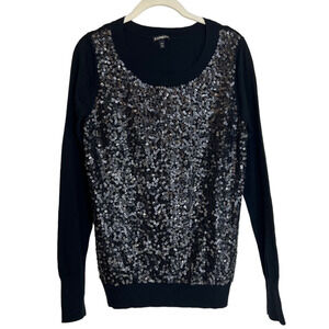 Express Womens Lightweight Sweater Medium Black Sequined Front